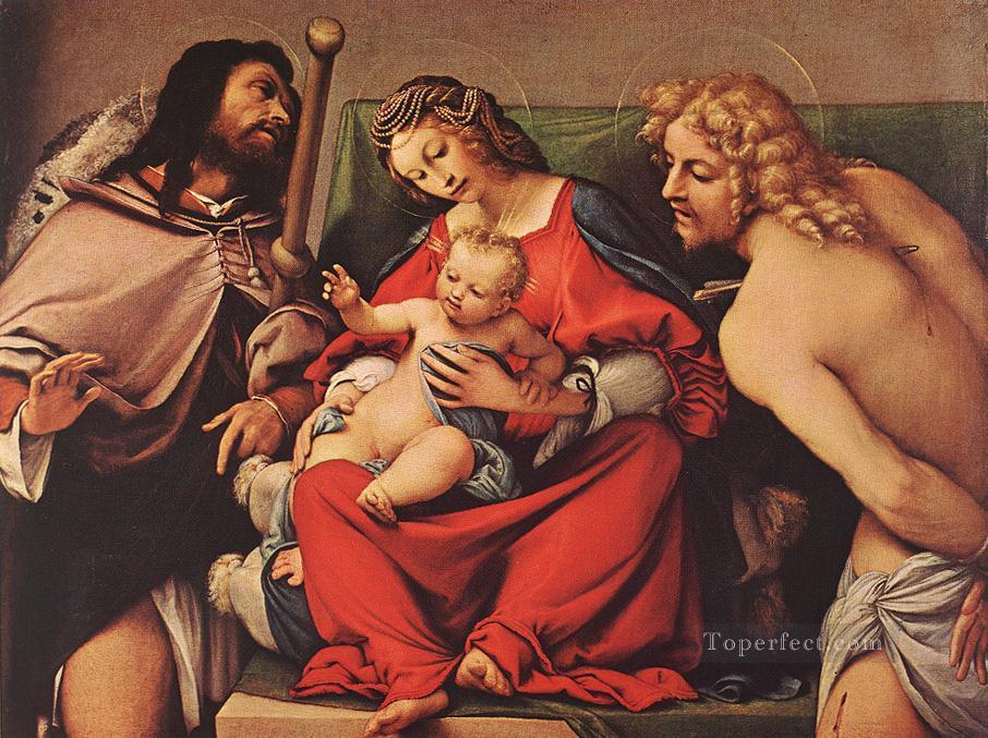 Madonna with the Child and Sts Rock and Sebastian 1522 Renaissance Lorenzo Lotto Oil Paintings